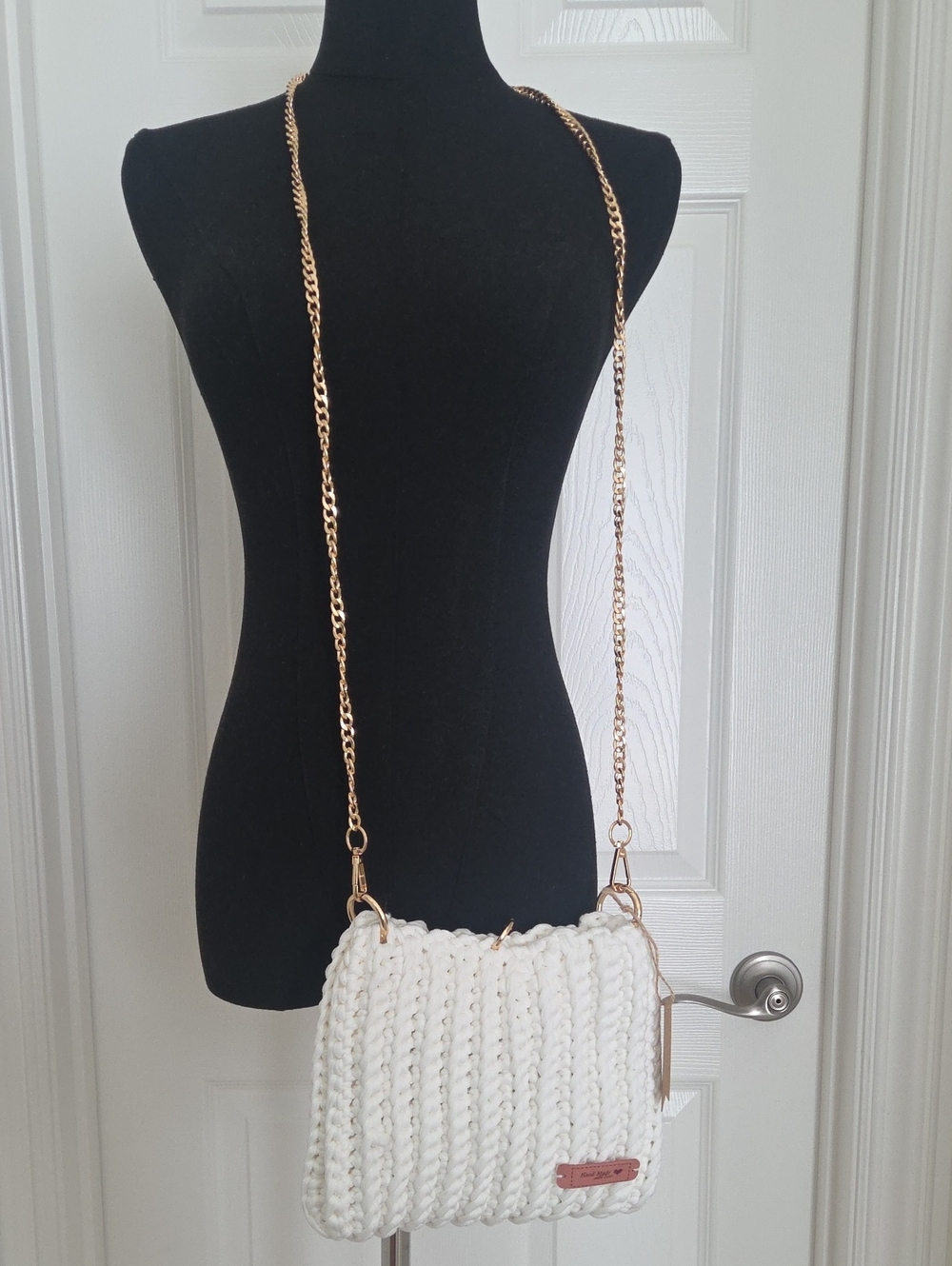 White Knit Crossbody Bag with Gold Chain Strap. NWT
